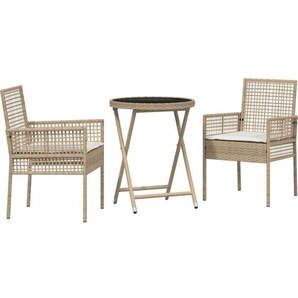 Vidaxl - 3-tlg. Garten-Bistroset mit Kissen Beige Poly Rattan