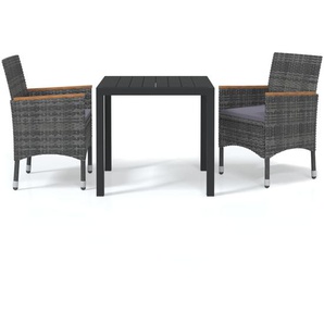 vidaXL 3-tlg. Garten-Essgruppe mit Kissen Poly Rattan Grau
