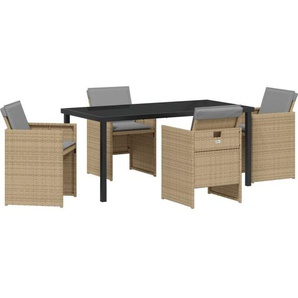 Vidaxl - 5-teiliges Garten-Essset mit Kissen Beige Poly Rattan