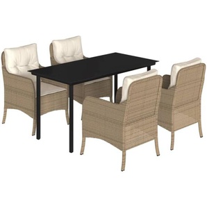 Vidaxl - 5-tlg. Garten-Essgruppe mit Kissen Beige Poly Rattan