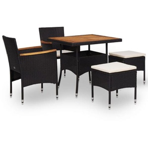 Vidaxl - 5-tlg. Garten-Essgruppe Schwarz Poly Rattan Akazie Massivholz