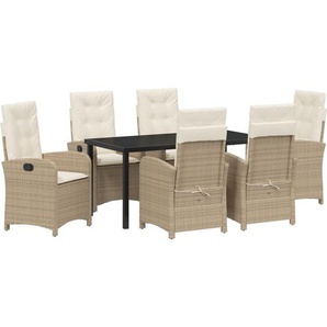 Vidaxl - 7-teiliges Garten-Dining-Set mit Kissen Beige Poly-Rattan