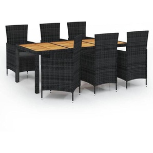 Vidaxl - 7-tlg. Garten-Essgruppe mit Auflagen Poly Rattan Schwarz