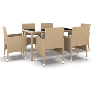 Vidaxl - 7-tlg. Garten-Essgruppe Poly Rattan und Hartglas Beige