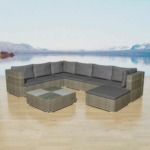 vidaXL 8-tlg. Garten-Lounge-Set mit Auflagen Poly Rattan Grau