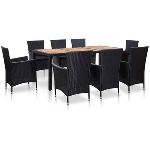 Vidaxl - 9-tlg. Garten-Essgruppe mit Auflagen Poly Rattan Schwarz