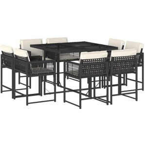 Vidaxl - 9-tlg. Garten-Essgruppe mit Kissen Schwarz Poly Rattan