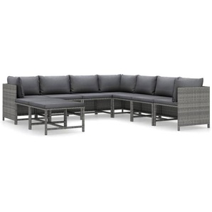 vidaXL 9-tlg. Garten-Lounge-Set mit Kissen Poly Rattan Grau