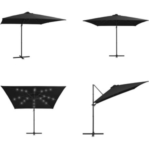vidaXL Ampelschirm mit LED Leuchten und Stahlmast 250 x 250 cm Schwarz - Sonnenschirm - Sonnenschirme - Freischwinger - Freischwinger-Schirm HL46996
