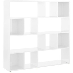 vidaXL Bücherregal/Raumteiler Hochglanz-Weiß 105x24x102 cm