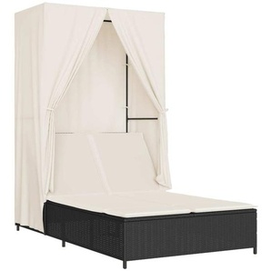 vidaXL Doppel-Sonnenliege mit Dach und Vorhängen Schwarz Poly-Rattan 368099