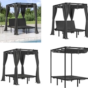 vidaXL Doppel Sonnenliege mit Vorhängen und Baldachin Anthrazit - Sonnenliege Mit Vorhängen - Sonnenliegen Mit Vorhängen - Sonnenliege - Loungebett HL313930