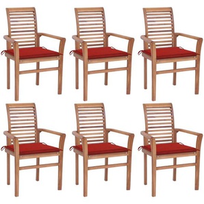 vidaXL Essstühle 6 Stk. mit Roten Kissen Massivholz Teak