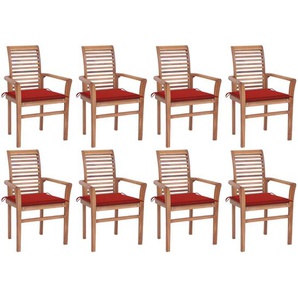 vidaXL Essstühle 8 Stk. mit Roten Kissen Massivholz Teak
