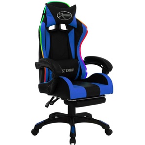 vidaXL Gaming-Stuhl mit RGB LED-Leuchten blau/schwarz Kunstleder mit Fußstütze