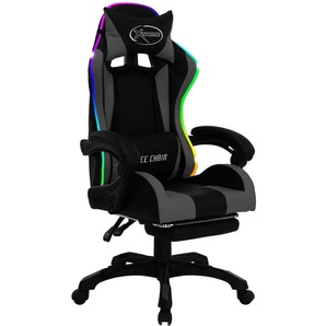 vidaXL Gaming-Stuhl mit RGB LED-Leuchten grau/schwarz Kunstleder mit Fußstütze