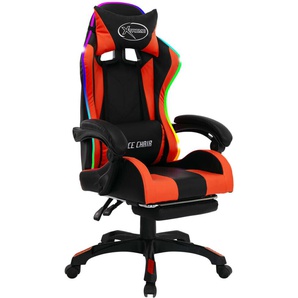 vidaXL Gaming-Stuhl mit RGB LED-Leuchten orange/schwarz Kunstleder mit Fußstütze