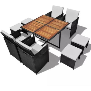 vidaXL Garten-Essgruppe 21-tlg. schwarz Poly Rattan Akazienholz (42530)