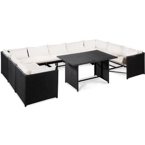 vidaXL Gartensofa-Set 32-tlg. Poly Rattan schwarz/cremeweiß (4419)