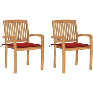 vidaXL Gartenstühle 2 Stk. mit Roten Kissen Massivholz Teak