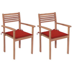 vidaXL Gartenstühle 2 Stk. mit Roten Kissen Massivholz Teak