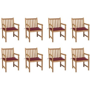 vidaXL Gartenstühle 8 Stk. mit Weinroten Kissen Massivholz Teak