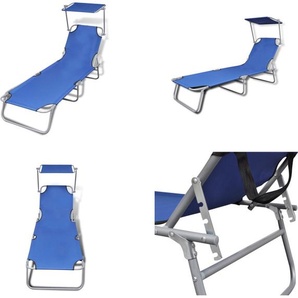 vidaXL Klappliege mit Sonnendach Stahl und Stoff Blau - Sonnenliege - Sonnenliegen - Sonnenbett - Sonnenbetten HL41196