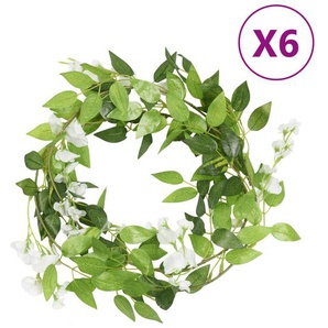vidaXL Künstliche Blumengirlanden 6 Stk. Weiß 200 cm