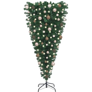 vidaXL Künstlicher Weihnachtsbaum Kopfüber mit LEDs & Kugeln 150 cm (3078056)