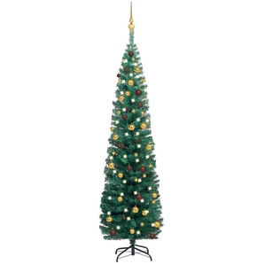 vidaXL Künstlicher Weihnachtsbaum Schlank mit LEDs & Kugeln grün 180cm (3077804)