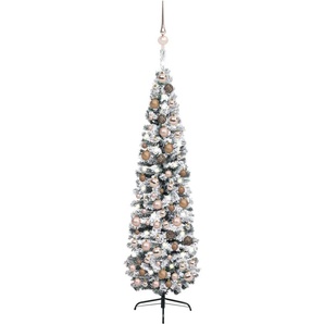 vidaXL Künstlicher Weihnachtsbaum Schlank mit LEDs & Kugeln grün 180cm (3077857)