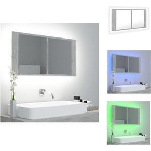vidaXL LED-Bad-Spiegelschrank Betongrau 90x12x45 cm Acryl - Badezimmerwaschtische TLS804976