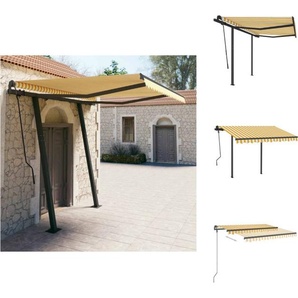 vidaXL Markise Automatisch Einziehbar mit Pfosten 3,5x2,5 m Gelb Weiß - Markisen TLS3070128