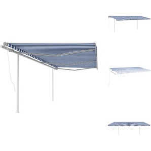 vidaXL Markise Automatisch Einziehbar mit Pfosten 6x3 m Blau und Weiß - Markisen TLS3070006