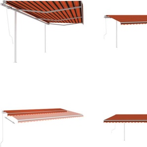 vidaXL Markise Automatisch Einziehbar mit Pfosten 6x3 m Orange Braun - Markise - Markisen - Sonnendach - Sonnendächer HL3070010