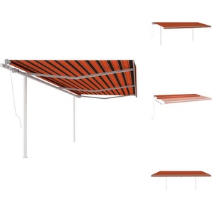 vidaXL Markise Automatisch Einziehbar mit Pfosten 6x3 m Orange Braun - Markisen TLS3070010
