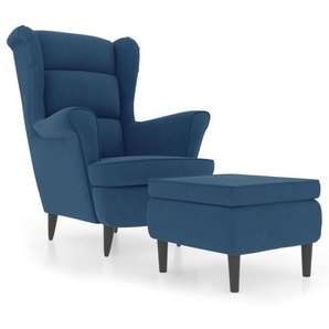 Vidaxl - Ohrensessel mit Hocker Blau Samt 566207