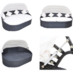 vidaXL Outdoor Loungebett mit Dach Poly Rattan Schwarz - Sonnenliege - Sonnenliegen - Rattan-Lounge - Rattan Lounge HL41832