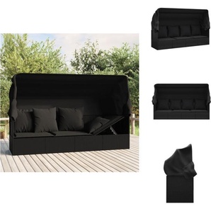vidaXL Outdoor-Loungebett mit Dach und Kissen Schwarz Poly Rattan - Sonnenliegen TLS319569