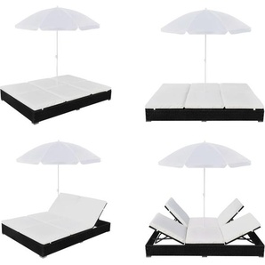 vidaXL Outdoor Loungebett mit Sonnenschirm Poly Rattan Schwarz - Sonnenliege - Sonnenliegen - Liegestuhl - Liegestühle HL42950