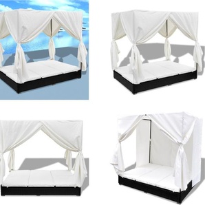 vidaXL Outdoor Loungebett mit Vorhang Poly Rattan Schwarz - Sonnenliege - Sonnenliegen - Liegestuhl - Liegestühle HL42948