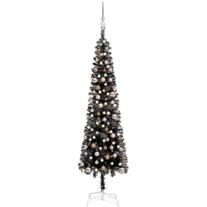 vidaXL Schlanker Weihnachtsbaum mit LEDs & Kugeln schwarz 210 cm (3078073)