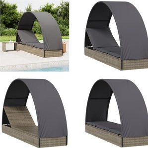 vidaXL Sonnenliege mit Runddach Grau 211x57x140 cm Poly Rattan - Sonnenliege - Sonnenliegen - Sonnenbett - Tagesbett HL319643