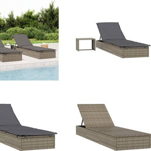vidaXL Sonnenliege mit Tisch Grau Poly Rattan - Sonnenliege - Sonnenliegen - Sonnenbett - Tagesbett HL319633
