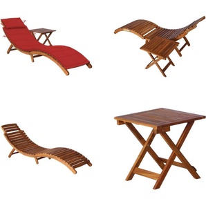 vidaXL Sonnenliege mit Tisch und Auflage Massivholz Akazie - Sonnenliege Mit Tisch - Sonnenliegen Mit Tischen - Holz-Sonnenliege Mit Tisch - Holz-Sonnenliegen Mit Tischen HL3061593