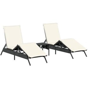 vidaXL Sonnenliegen 2 Stk. mit Tisch Schwarz Poly Rattan 4002710