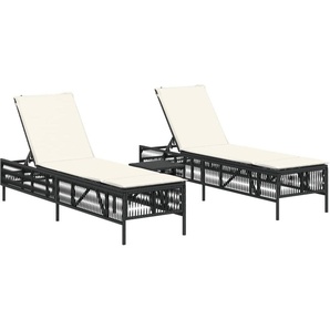 vidaXL Sonnenliegen 2 Stk. mit Tisch Schwarz Poly Rattan 4002746