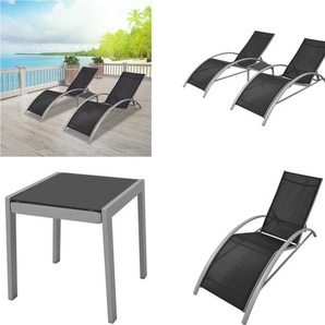 vidaXL Sonnenliegen mit Tisch Aluminium Schwarz - Sonnenliege - Sonnenliegen - Sonnenbett - Sonnenbetten HL42160