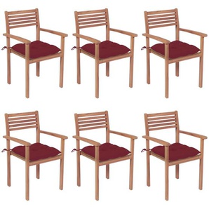 vidaXL Stapelbare Gartenstühle mit Kissen 6 Stk. Massivholz Teak