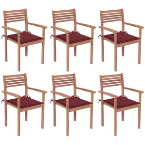 vidaXL Stapelbare Gartenstühle mit Kissen 6 Stk. Massivholz Teak